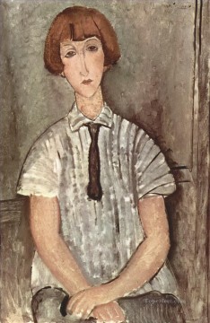 縞模様のシャツを着た少女 1917年 アメデオ・モディリアーニ Oil Paintings
